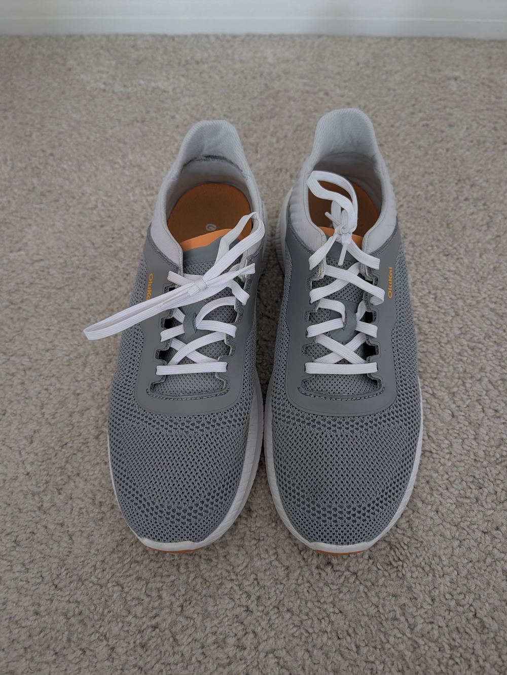 OluKai Grey Mesh Sneakers with White Laces and Orange Insole